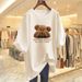 Women's Clothing Pure Cotton Bear Print T Shirt Short Sleeved Loose Versatile Tops_ecoleips.com