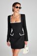 K Elegant Slimming U-neck Long-sleeved Beaded Dress For Women_ecoleips.com