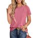Women's Round Neck Twist Stripe Short Sleeve T-Shirt Loose Fit Summer Top_ecoleips.com