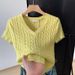 Women's Cable Knit Top Short Sleeve Loose Slimming Pullover Sweater Gentle Style Base Layer_ecoleips.com