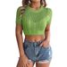 Real Shot Of Spring/summer Casual Hollow-out Twisted Short-sleeve Knit Vacation Crop Top, Cross-border Women's_ecoleips.com