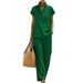 Women's Casual Short Sleeve Cardigan And Trousers Set Solid Color Lazy Style Clothing_ecoleips.com