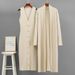 Women's Russian Fashion V Neck Sleeveless Dress Set Casual Loose Jacket Two-Piece Outfit_ecoleips.com