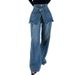 Women’s Clothing South Korea Dongdaemun autumn and winter new retro washed old dark design stitching with waistband jeans_ecoleips.com