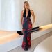 Women's Sexy Deep V Sleeveless Long Dress Summer Print Design Fashion Cross Suspender Border_ecoleips.com