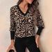 Women’s Leopard Print V-Neck T-Shirt – Oversized Long Sleeve Blouse (S-XXL, Casual & Office Wear)_ecoleips.com
