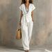 Women's Casual V Neck Pullover Set Short Sleeved Washed Cotton Multi Color New Clothing_ecoleips.com