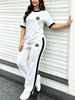 Women's Spring Summer Fashion Casual Medal Logo Color Block round Neck Short Sleeve Two Piece Set Loose Fit Print Design_ecoleips.com
