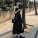 Black Sweet Floral Strap For Women Summer 2025 New High-End Elegant Tea Break With Slit Long Dress_ecoleips.com
