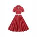Women's Polka Dot Patchwork Belt Short Sleeved Dress Hepburn Retro French Style Skirt European And American Style New 2025_ecoleips.com