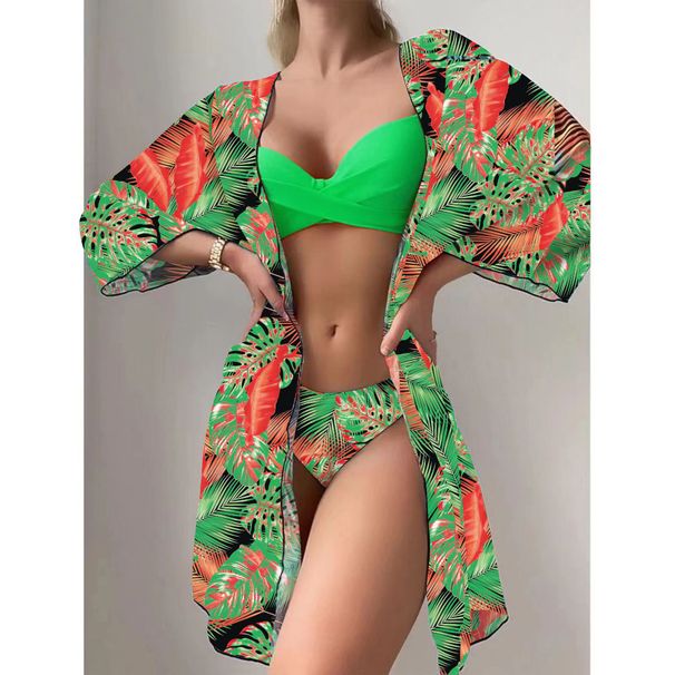 Women's 3-Piece Bikini Set - Sexy High-Cut Swimwear With Cover-Up Skirt (Sunflower, Violet, Yellow, Black, Green)_ecoleips.com