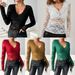 Women's Elegant V Neck Lace Top Fan Shaped Collar Long Sleeve Slim Fit Pullover European American Style 2026_ecoleips.com
