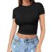 Jiangyi Cross-Border Cropped Short-Sleeve T-Shirt For Women 2026 European And American Popular Women's Plus Size_ecoleips.com