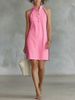 Women's Clothing Women's Solid Color Sleeveless Button Stand Collar Mini Dress For Formal & Casual For Women_ecoleips.com