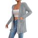 Women's Solid Color Knitted Cardigan Long Sleeved Casual Fashion Autumn Winter Pocket Ribbed European American Style_ecoleips.com
