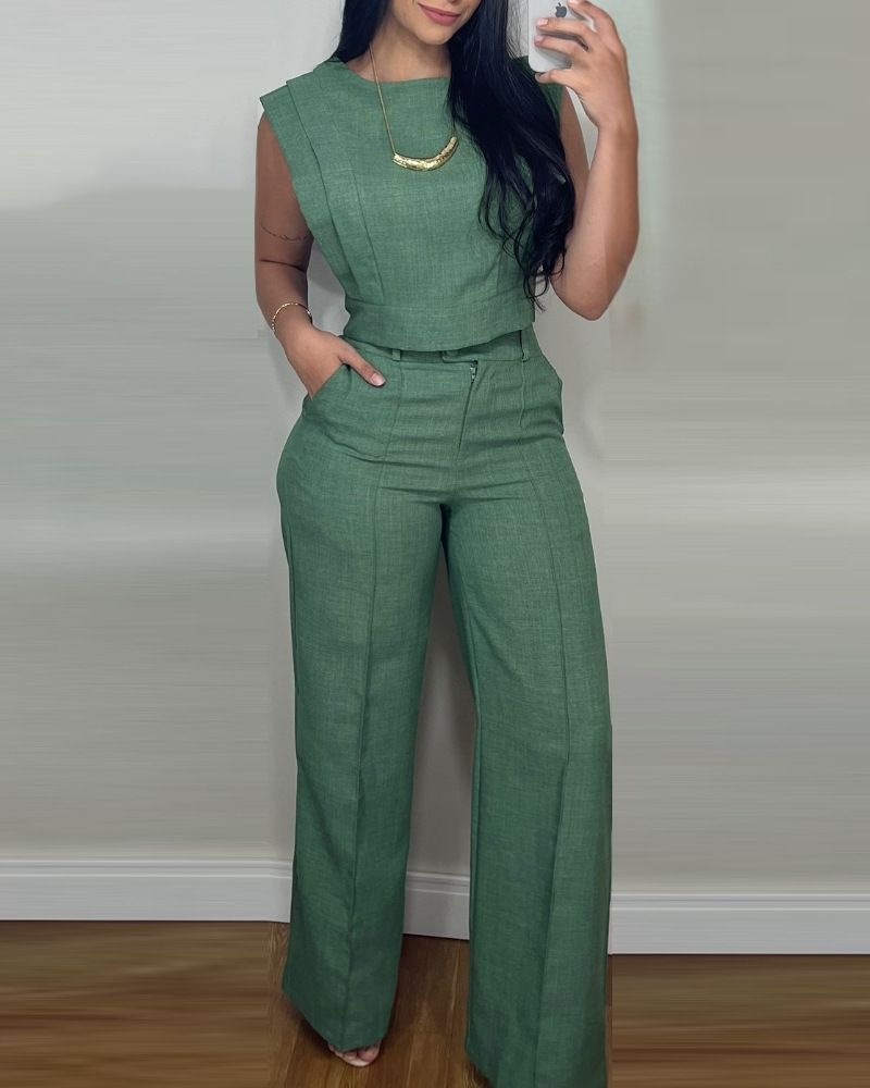 Women's Clothing Spring Cute Fresh Sweet Women's Sleeveless Polyester Fashion Casual Clothing Set Linen_ecoleips.com