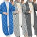 Modest Longline Cardigan For Muslim Women – Elegant Diamond Knit Open Front Cover-Up, Breathable Polyester Blend, Oversized Length (100cm+), Grey/Blue_ecoleips.com