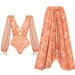 Women's V-Neck Mesh Long Sleeve Shiny Seashell Print One Piece Swimsuit European American Style Sexy Vacation Suit for All Seasons_ecoleips.com