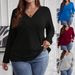 Oversized Ribbed Long-Sleeve T-Shirt – Cross V-Neck Pullover With Brushed Interior, Fall & Winter Essential (1XL-5XL)_ecoleips.com