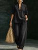 European And American Loose And Casual Denim Suit, Lazy Style V-neck Fashion Casual Wide-leg Jeans For Women_ecoleips.com
