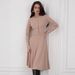 Spring Ribbed Dress for Women round Neck Button Long Sleeve European American Style Side Slit New Arrival 2025_ecoleips.com
