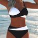 Fashionable Color Block Bikini Swimsuit 2026 Thin Strap Cross Style Wire Free Comfortable for Beach Vacation Women's Clothing_ecoleips.com