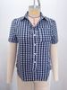 Women's Loose Fit Short Sleeve Plaid Shirt With Pocket, Casual Comfort Stretch Button Down Top For Spring Summer_ecoleips.com