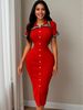 Color Blocked Lace Short Sleeved Knit Dress American Style Summer New Lapel Slim Fit Bodycon Skirt For Women_ecoleips.com