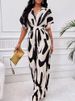 K New Short Sleeved Printed Waist Cinching Jumpsuit Fashionable Wide Leg Pants For Women_ecoleips.com