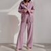 Women's Clothing Loose Elastic Wrinkled Long Sleeve Shirt Wide Leg Pants Casual Suit Women Two Piece Set_ecoleips.com