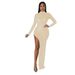 9271 European And American Cross-Border Foreign Trade Fashion Long High Slit Solid Color Mesh Rhinestone_ecoleips.com