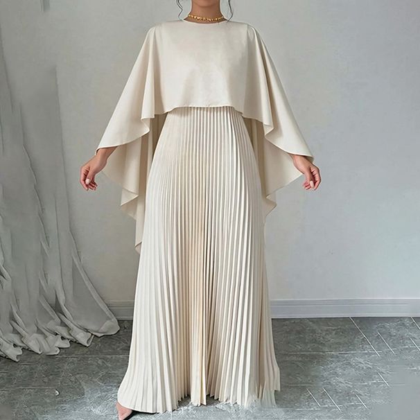 Women's Batwing Sleeve Ruffle Asymmetrical Dress Set Solid Color Casual Spring Outfit with Pleated Detail_ecoleips.com