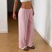 Women's Soft Knit Lounge Pants – Elastic Drawstring Waist, Loose Fit, Breathable Polyester, Solid Colors (Pink, Gray, Dark Gray, White, Black)_ecoleips.com