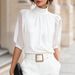 European And American Style Women's High Neck Puff Sleeve Top Light Luxury Flowy Shirt for Commuting And Business New Arrival 2026_ecoleips.com