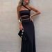 Spring Solid High Waist A-Line Dress Bohemian Sexy Strapless Bandage Hollow Long Dress Womens Summer Sleeveless Party Maxi Dress_ecoleips.com