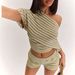 Women's Casual Slim Fit T-Shirt And High-Waisted Shorts Set Off-Shoulder Short Sleeve Style Home Wear_ecoleips.com