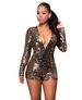 Women's Clothing Sequin Two Piece Shorts Deep V Neck Backless Long Sleeved Zipper Temperament Sexy Jumpsuit_ecoleips.com