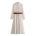 French Style Slimming Pleated Dress For Women With Lapel Collar Long Sleeves Cinched Waist High-End Clothing_ecoleips.com