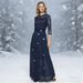 2025 European Style Patchwork Chiffon Round Neck Lace Long Evening Dress Women's Clothing_ecoleips.com