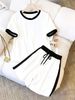Women's Classic Two Piece Set Black And White Contrast Summer Casual Print Design Top With Shorts Short Sleeve_ecoleips.com