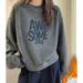 European-style High-end Gray Round-neck Pullover Loose Printed Sweatshirt For Women, Autumn And Winter, Fleece-lined,_ecoleips.com