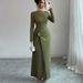 Women's Clothing Slim Fit Long Sleeved Bodycon Dress American Style Solid Color Knitted Elastic Skirt For Women Autumn_ecoleips.com