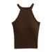 Women's Slimming Modal Ribbed Tank Top with Padded Bra Straps Sleeveless Halter Neck Design for Layering Or Single Wear_ecoleips.com