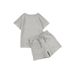 Women's Clothing Solid Color Round Neck Short Sleeved Tops Spring And Summer New Textured Fabrics Fashion Shorts Suits_ecoleips.com