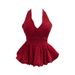 Women's Polka Dot Halter Neck Backless Tank Top With Bow Tie Waist Slimming Short Sleeve Summer Fashion Top_ecoleips.com