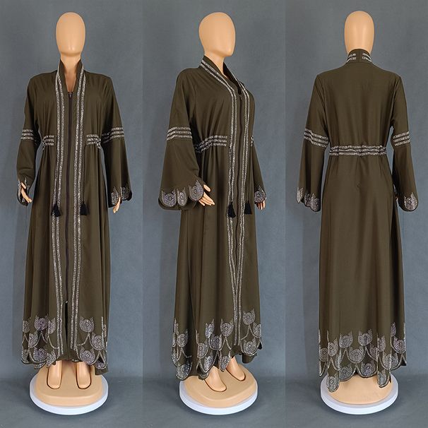 Muslim Dress Women Dubai-Inspired Ethnic Cardigan Dress With Rhinestone Belt – Plus Size Modest Long Dress For Women_ecoleips.com