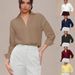 Women's Clothing Fashionable Design Women's Lapel Jumpsuit Slim Fit Mid Sleeve Shirt Top For Formal & Casual For Women_ecoleips.com