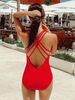 Sexy Black One-Piece Swimsuit Women's Deep V Neck Cross Strap Belly Covering Slimming Design Fashionable And Stylish_ecoleips.com