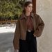 Retro Short Jacket For Women – Classic Lapel Collar, Polyester-Cotton Blend, Versatile Casual Coat (Brown/Beige/Wine/Charcoal, S-L)_ecoleips.com