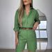 Women's Solid Color Cotton Long Sleeved Shirt And Shorts Set High Waist Fashion Casual European American Style Clothing_ecoleips.com